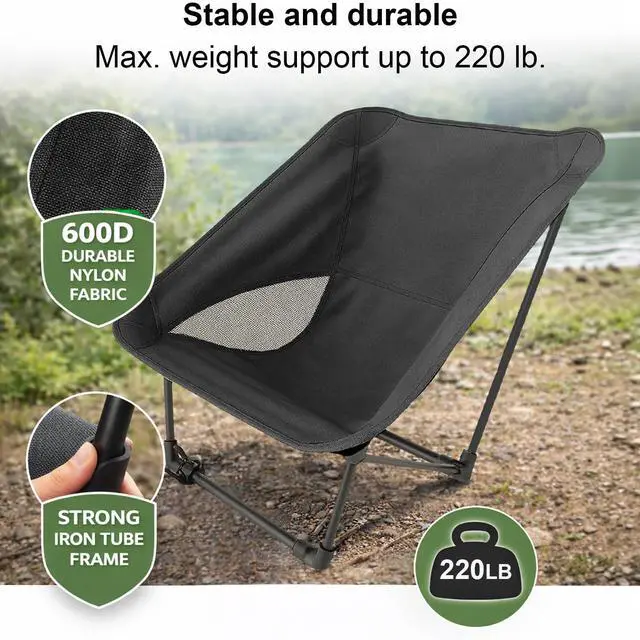 Alt view image 6 of 7 - Portable Camping Chair for Young Adults and Teens, Holds 220 LB, Lightweight & Compact Foldable Camp Chair for Backpacking Travel, Outdoor Folding Chair for Beach, Sports, Fishing, Lawn & Concert