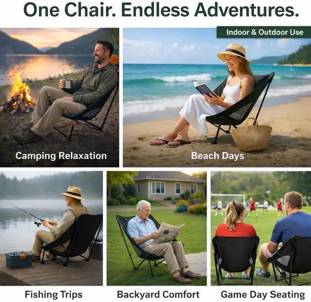 Alt view image 7 of 7 - Portable Camping Chair for Young Adults and Teens, Holds 220 LB, Lightweight & Compact Foldable Camp Chair for Backpacking Travel, Outdoor Folding Chair for Beach, Sports, Fishing, Lawn & Concert