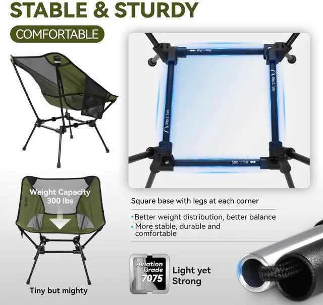 Main image of Ultralight Folding Camping Chair, Heavy Duty Portable Compact for Outdoor Camp, Travel, Beach, Picnic, Festival, Hiking, Lightweight Backpacking (Green)