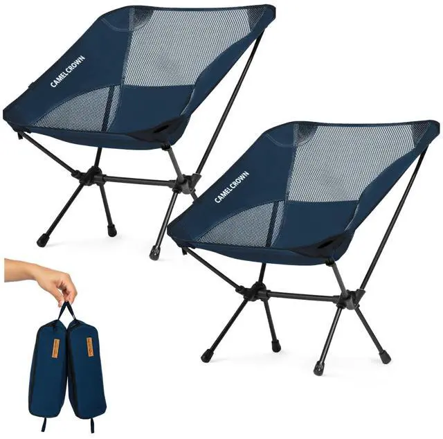 Main image of Portable Camping Chair Lightweight Compact Folding Chair Mesh for Outdoor Camp Travel Beach Picnic Festival Hiking Backpacking Navy Blue 2 Pack