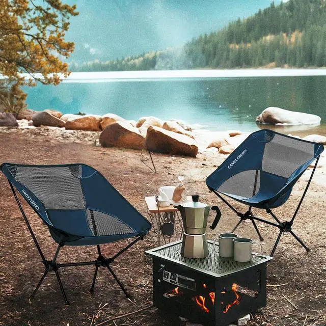 Alt view image 2 of 7 - Portable Camping Chair Lightweight Compact Folding Chair Mesh for Outdoor Camp Travel Beach Picnic Festival Hiking Backpacking Navy Blue 2 Pack
