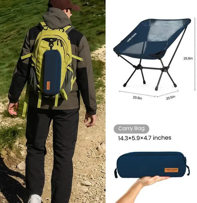 Alt view image 3 of 7 - Portable Camping Chair Lightweight Compact Folding Chair Mesh for Outdoor Camp Travel Beach Picnic Festival Hiking Backpacking Navy Blue 2 Pack
