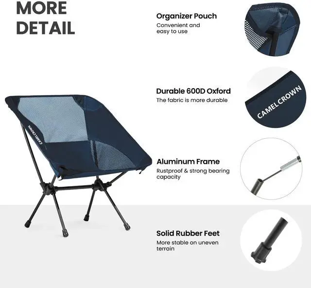Alt view image 5 of 7 - Portable Camping Chair Lightweight Compact Folding Chair Mesh for Outdoor Camp Travel Beach Picnic Festival Hiking Backpacking Navy Blue 2 Pack