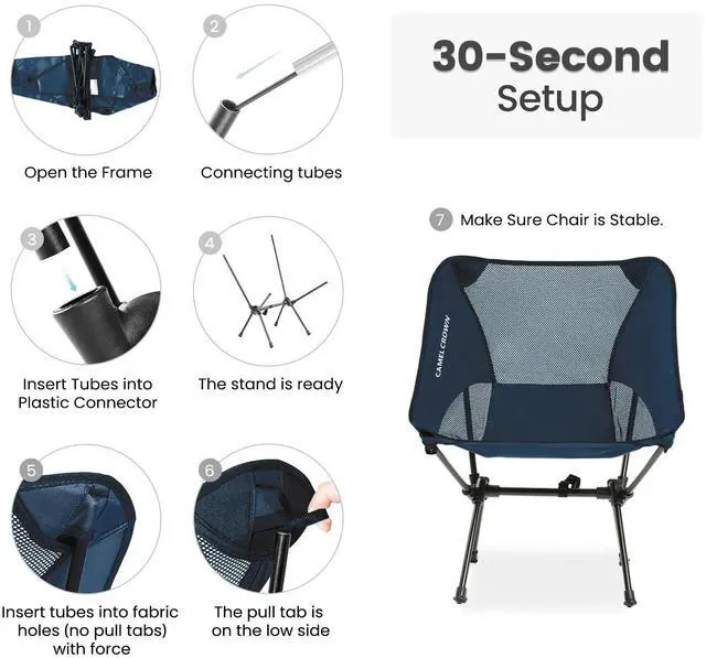 Alt view image 6 of 7 - Portable Camping Chair Lightweight Compact Folding Chair Mesh for Outdoor Camp Travel Beach Picnic Festival Hiking Backpacking Navy Blue 2 Pack