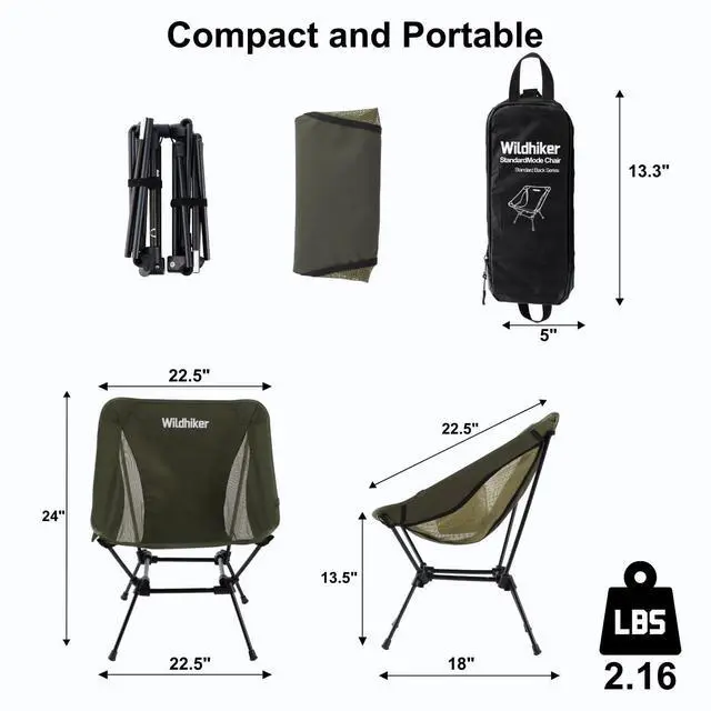 Alt view image 3 of 6 - Lightweight Camping Chair Folding Portable Chair for Adults, 2.16 lbs with Square Base and Carry Bag for Travel, Fishing, Motorcycle, Festival Green