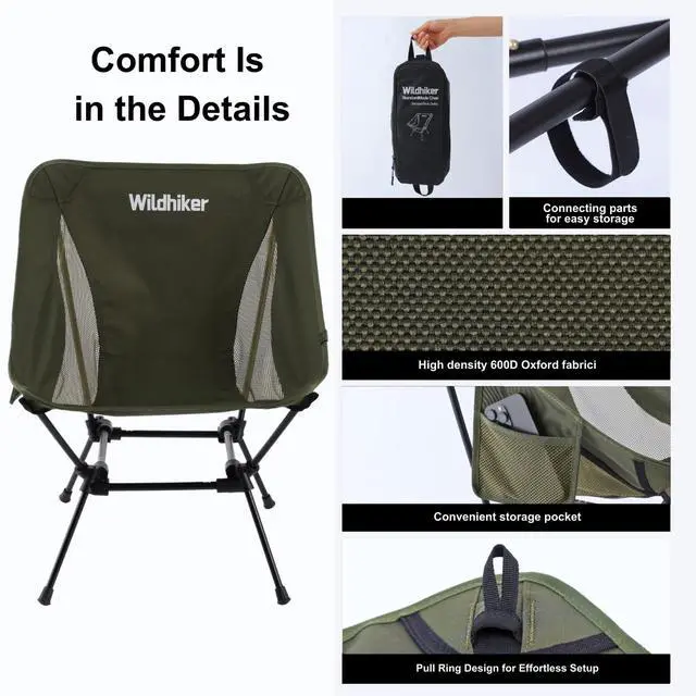 Alt view image 5 of 6 - Lightweight Camping Chair Folding Portable Chair for Adults, 2.16 lbs with Square Base and Carry Bag for Travel, Fishing, Motorcycle, Festival Green