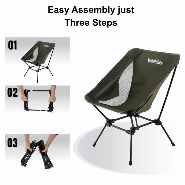 Alt view image 6 of 6 - Lightweight Camping Chair Folding Portable Chair for Adults, 2.16 lbs with Square Base and Carry Bag for Travel, Fishing, Motorcycle, Festival Green
