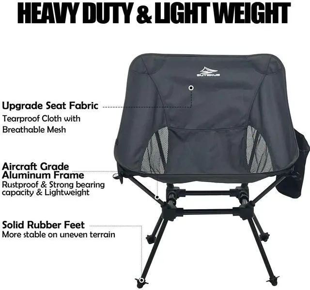 Alt view image 5 of 6 - Portable Camping Folding Chair Lightweight Camp Chair With Cup Holder and Side Bag Compact Backpacking Chairs for Camp Hiking Lawn Beach Sports (Black)