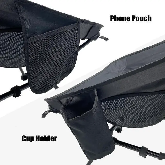 Alt view image 4 of 6 - Portable Camping Folding Chair Lightweight Camp Chair With Cup Holder and Side Bag Compact Backpacking Chairs for Camp Hiking Lawn Beach Sports (Black)