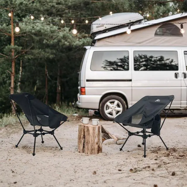 Alt view image 2 of 6 - Portable Camping Folding Chair Lightweight Camp Chair With Cup Holder and Side Bag Compact Backpacking Chairs for Camp Hiking Lawn Beach Sports (Black)