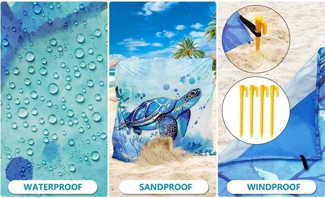 Alt view image 3 of 6 - Beach Blanket Waterproof Sandproof Beach Mat 79" X 83"/10'x9'for 2-8 Adults Quick Drying Outdoor Picnic Mat Beach Accessories for Travel, Camping, Hiking