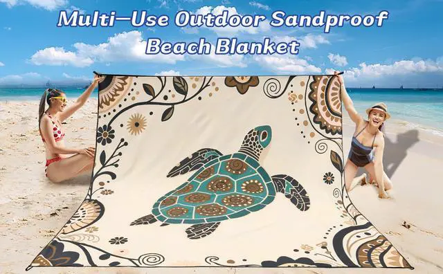 Alt view image 6 of 6 - Beach Blanket Waterproof Sandproof Beach Mat 79" X 83"/10'x9'for 2-8 Adults Quick Drying Outdoor Picnic Mat Beach Accessories for Travel, Camping, Hiking