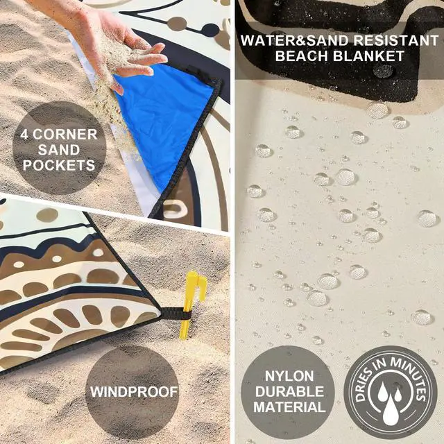 Alt view image 3 of 6 - Beach Blanket Waterproof Sandproof Beach Mat 79" X 83"/10'x9'for 2-8 Adults Quick Drying Outdoor Picnic Mat Beach Accessories for Travel, Camping, Hiking