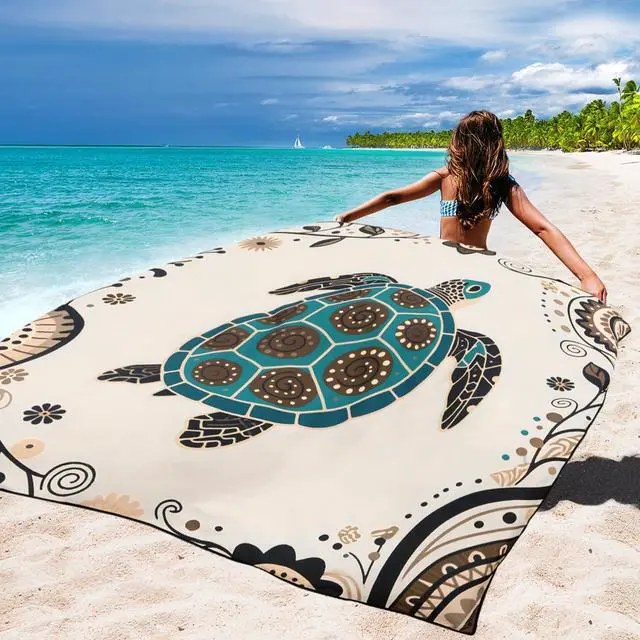 Alt view image 5 of 6 - Beach Blanket Waterproof Sandproof Beach Mat 79" X 83"/10'x9'for 2-8 Adults Quick Drying Outdoor Picnic Mat Beach Accessories for Travel, Camping, Hiking