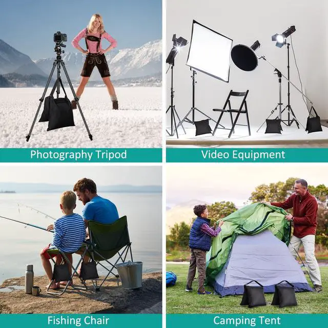 Alt view image 6 of 7 - 4 Packs Sandbags Weight Bags for Light Stand Photography Video Equipment, Heavy Duty Saddlebag for Backdrop Stand, Photo Tripod, Canopy, Pop up Tent, Umbrella Base, Fishing Chair, Picnic Table