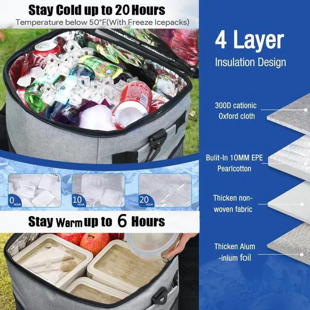Alt view image 4 of 7 - Collapsible Large Rolling Cooler 60-Cans,Leakproof 3-in-1 Insulated Soft Coolerwith Wheels Bag,Adjustable Wheels&Handle, Rolling Cooler Cart for Beach Camping Travel Outdoor Hot Takeout Orders