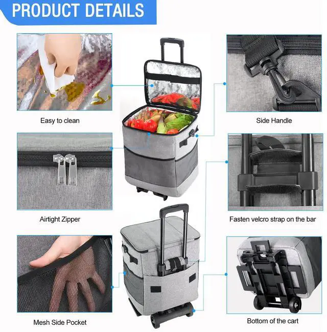Alt view image 5 of 7 - Collapsible Large Rolling Cooler 60-Cans,Leakproof 3-in-1 Insulated Soft Coolerwith Wheels Bag,Adjustable Wheels&Handle, Rolling Cooler Cart for Beach Camping Travel Outdoor Hot Takeout Orders