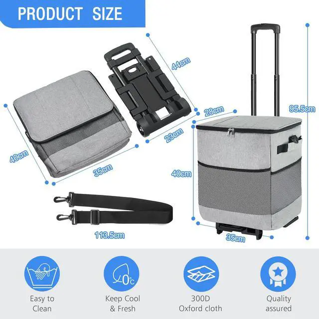 Alt view image 7 of 7 - Collapsible Large Rolling Cooler 60-Cans,Leakproof 3-in-1 Insulated Soft Coolerwith Wheels Bag,Adjustable Wheels&Handle, Rolling Cooler Cart for Beach Camping Travel Outdoor Hot Takeout Orders
