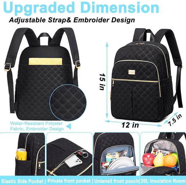 Alt view image 2 of 6 - Lunch Backpack For Women,20L Backpacks Cooler Insulated,Back pack Lunch Bag For Women Work With Side Pockets,LunchBox Backpack With Cooler Compartment For Picnic Hiking Camping Beach