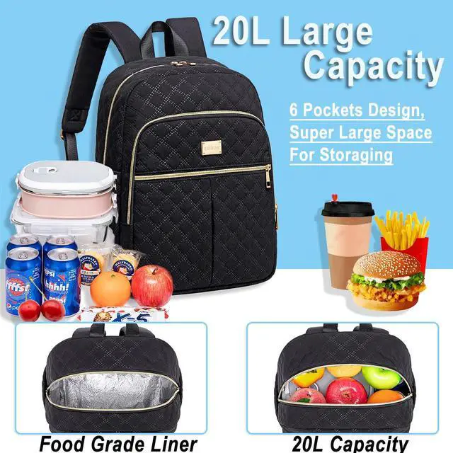 Alt view image 3 of 6 - Lunch Backpack For Women,20L Backpacks Cooler Insulated,Back pack Lunch Bag For Women Work With Side Pockets,LunchBox Backpack With Cooler Compartment For Picnic Hiking Camping Beach