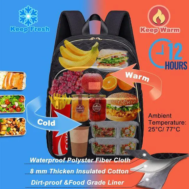 Alt view image 5 of 6 - Lunch Backpack For Women,20L Backpacks Cooler Insulated,Back pack Lunch Bag For Women Work With Side Pockets,LunchBox Backpack With Cooler Compartment For Picnic Hiking Camping Beach