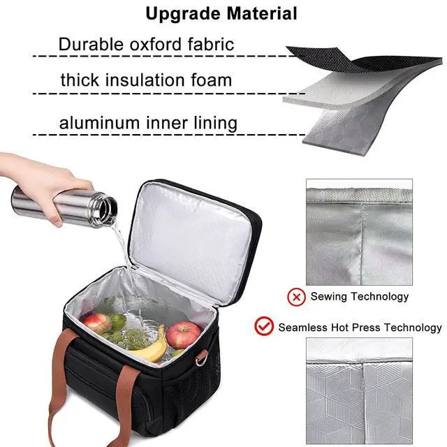 Alt view image 2 of 7 - Lunch Bag For Women Men-Dual Compartment Large Lunch Box For Men Adult Lunch Box For Nurse Office Working Picnic Hiking (15L, Black/kahki)