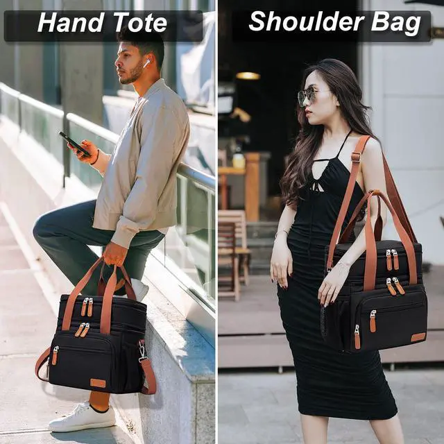 Alt view image 6 of 7 - Lunch Bag For Women Men-Dual Compartment Large Lunch Box For Men Adult Lunch Box For Nurse Office Working Picnic Hiking (15L, Black/kahki)