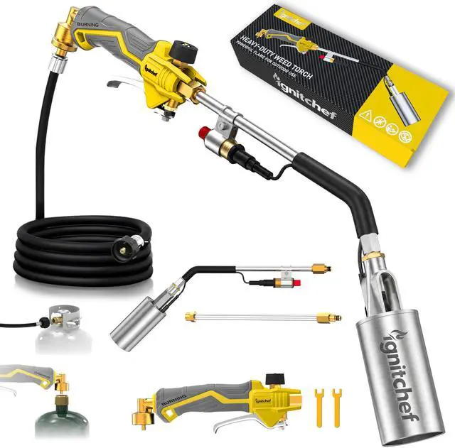Main image of Propane Torch Weed Torch Burner Heavy Duty-340,000 BTU Weed Burner with 2 Extension Modes, Piezo Trigger(Self Igniting)&12.5ft Hose, Multi-Fuel Compatible(1lb-100lb) for Weeds, Ice Melting