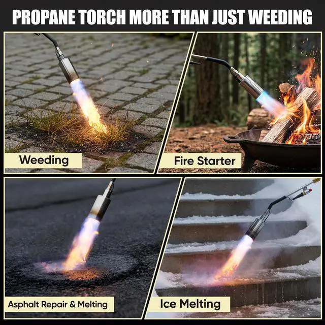 Alt view image 6 of 7 - Propane Torch Weed Torch Burner Heavy Duty-340,000 BTU Weed Burner with 2 Extension Modes, Piezo Trigger(Self Igniting)&12.5ft Hose, Multi-Fuel Compatible(1lb-100lb) for Weeds, Ice Melting