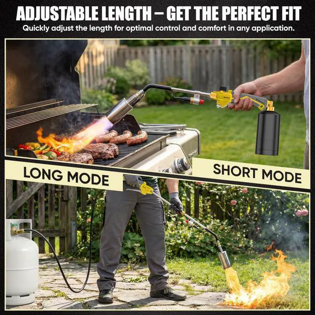 Alt view image 7 of 7 - Propane Torch Weed Torch Burner Heavy Duty-340,000 BTU Weed Burner with 2 Extension Modes, Piezo Trigger(Self Igniting)&12.5ft Hose, Multi-Fuel Compatible(1lb-100lb) for Weeds, Ice Melting