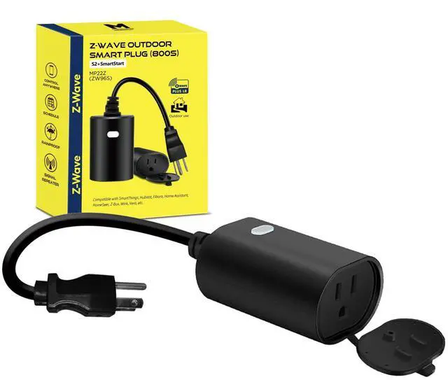 Main image of Zwave Outlet Plug, 800 Series Outdoor Z-Wave LR Smart Plug, On/Off Switch, Z Wave Hub Required, IP65 Weather-Resistant Waterproof, Built-in Repeater, Compatible with SmartThings Black (MP22Z)
