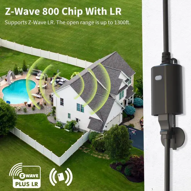 Alt view image 2 of 7 - Zwave Outlet Plug, 800 Series Outdoor Z-Wave LR Smart Plug, On/Off Switch, Z Wave Hub Required, IP65 Weather-Resistant Waterproof, Built-in Repeater, Compatible with SmartThings Black (MP22Z)