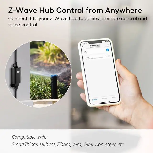 Alt view image 3 of 7 - Zwave Outlet Plug, 800 Series Outdoor Z-Wave LR Smart Plug, On/Off Switch, Z Wave Hub Required, IP65 Weather-Resistant Waterproof, Built-in Repeater, Compatible with SmartThings Black (MP22Z)