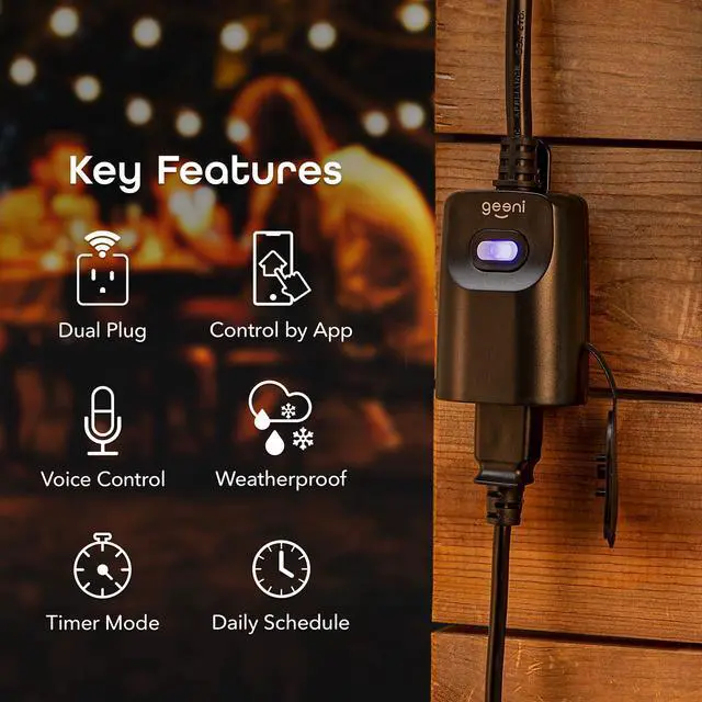 Alt view image 2 of 7 - Indoor/Outdoor Smart Plug Weatherproof, 1 Socket Wireless Remote Control and Timer Works with Alexa, Google Assistant, Requires 2.4 GHz WiFi, Black