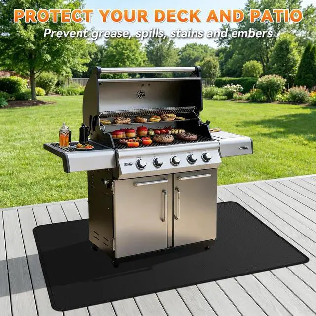 Alt view image 2 of 7 - Under Grill Mats for Outdoor Grill - 65 x 39 Inch BBQ Mats for Outdoor Grill Deck Protector, Double-Sided Fireproof Oil-Proof Waterproof, Easy to Clean, Perfect for Outdoor Grilling