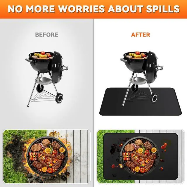 Alt view image 4 of 7 - Under Grill Mats for Outdoor Grill - 65 x 39 Inch BBQ Mats for Outdoor Grill Deck Protector, Double-Sided Fireproof Oil-Proof Waterproof, Easy to Clean, Perfect for Outdoor Grilling