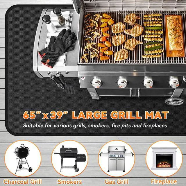 Alt view image 6 of 7 - Under Grill Mats for Outdoor Grill - 65 x 39 Inch BBQ Mats for Outdoor Grill Deck Protector, Double-Sided Fireproof Oil-Proof Waterproof, Easy to Clean, Perfect for Outdoor Grilling