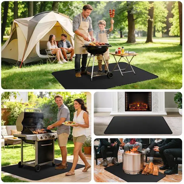 Alt view image 7 of 7 - Under Grill Mats for Outdoor Grill - 65 x 39 Inch BBQ Mats for Outdoor Grill Deck Protector, Double-Sided Fireproof Oil-Proof Waterproof, Easy to Clean, Perfect for Outdoor Grilling