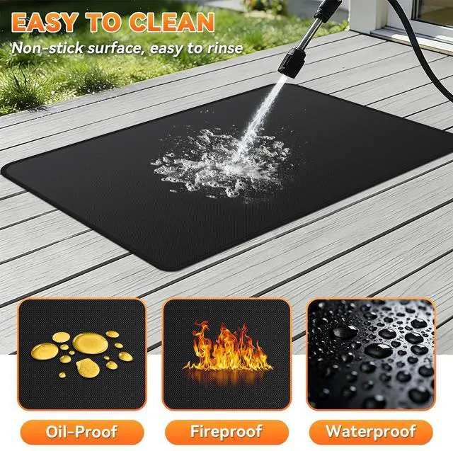Alt view image 5 of 7 - Under Grill Mats for Outdoor Grill - 65 x 39 Inch BBQ Mats for Outdoor Grill Deck Protector, Double-Sided Fireproof Oil-Proof Waterproof, Easy to Clean, Perfect for Outdoor Grilling