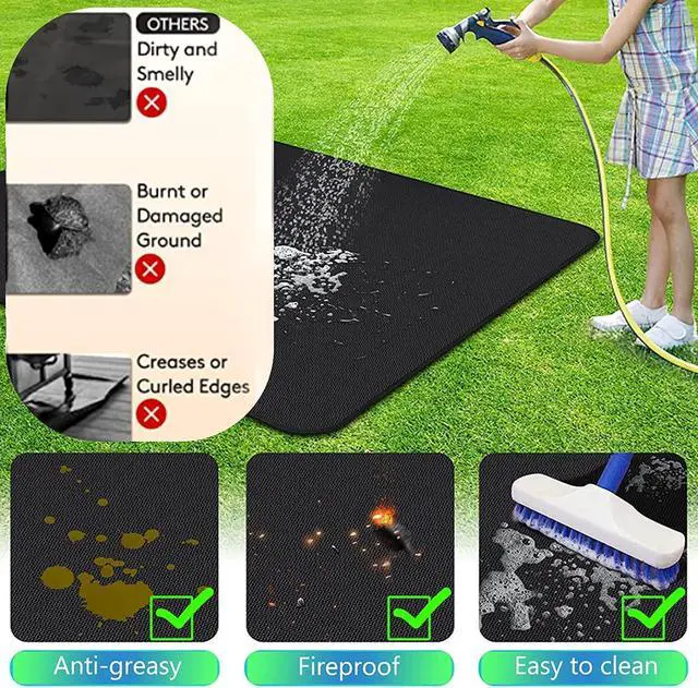Alt view image 4 of 7 - Large 65 x 48 inches Under Grill Mat for Outdoor Grill,Double-Sided Fireproof Grill Pad for Fire Pit,Indoor Fireplace Mat Fire Pit Mat,Oil-Proof Waterproof BBQ Protector for Decks and Patios