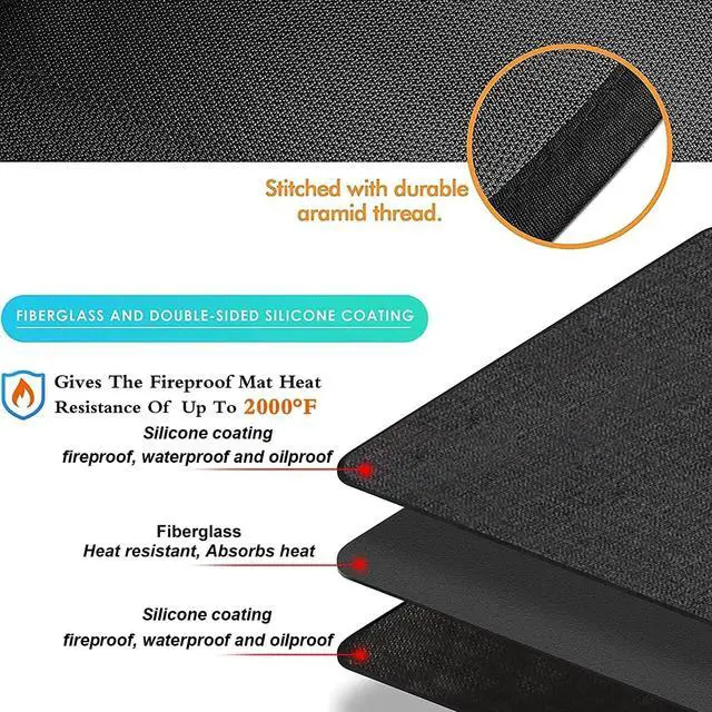 Alt view image 2 of 7 - Large 65 x 48 inches Under Grill Mat for Outdoor Grill,Double-Sided Fireproof Grill Pad for Fire Pit,Indoor Fireplace Mat Fire Pit Mat,Oil-Proof Waterproof BBQ Protector for Decks and Patios