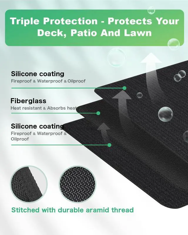 Alt view image 2 of 7 - Large 76 x 52 inches Under Grill Mats for Outdoor Grill | Double-Sided Fireproof | Waterproof | Oil-Proof | Easy to Clean | Indoor Fireplace/Fire Pit Mat | Quality BBQ Mat for Deck Patio Lawn