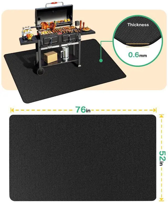 Alt view image 7 of 7 - Large 76 x 52 inches Under Grill Mats for Outdoor Grill | Double-Sided Fireproof | Waterproof | Oil-Proof | Easy to Clean | Indoor Fireplace/Fire Pit Mat | Quality BBQ Mat for Deck Patio Lawn