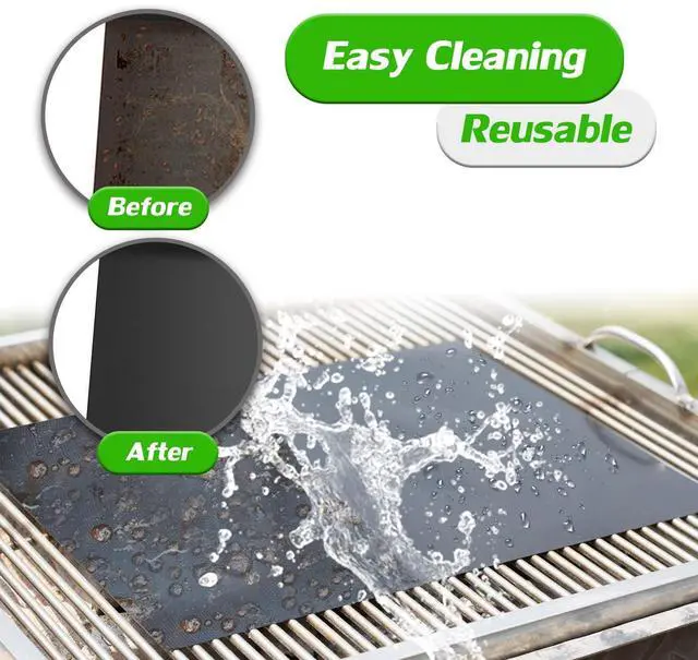 Alt view image 6 of 7 - Grill Mat Set of 6-100% Non-Stick Reusable Mats for Gas, Charcoal or Electric Grills - Easy to Clean - 15.75 x 13-Inch, Black