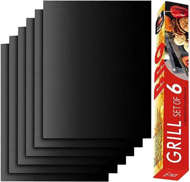Main image of Grill Mat Set of 6-100% Non-Stick Reusable Mats for Gas, Charcoal or Electric Grills - Easy to Clean - 15.75 x 13-Inch, Black