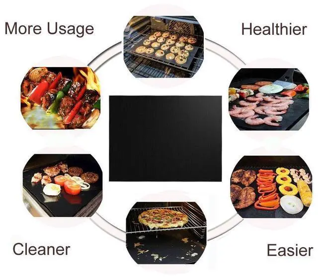 Alt view image 5 of 7 - Grill Mat Set of 6-100% Non-Stick Reusable Mats for Gas, Charcoal or Electric Grills - Easy to Clean - 15.75 x 13-Inch, Black