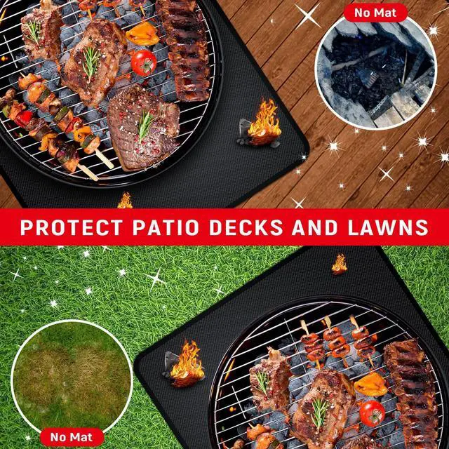 Alt view image 2 of 7 - 48 x 30 inch Under Grill Mats for Outdoor Grill, Double-Sided Fireproof, Oil and Waterproof Protective Mat for Grass and Deck, Outerdoor BBQ Fire Pit Fireplace Mat