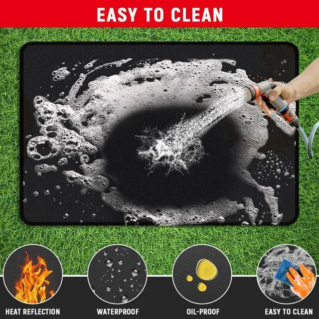 Alt view image 3 of 7 - 48 x 30 inch Under Grill Mats for Outdoor Grill, Double-Sided Fireproof, Oil and Waterproof Protective Mat for Grass and Deck, Outerdoor BBQ Fire Pit Fireplace Mat