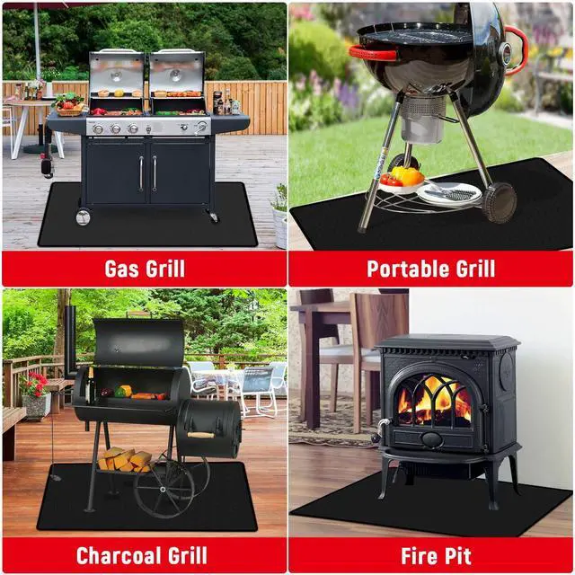 Alt view image 4 of 7 - 48 x 30 inch Under Grill Mats for Outdoor Grill, Double-Sided Fireproof, Oil and Waterproof Protective Mat for Grass and Deck, Outerdoor BBQ Fire Pit Fireplace Mat