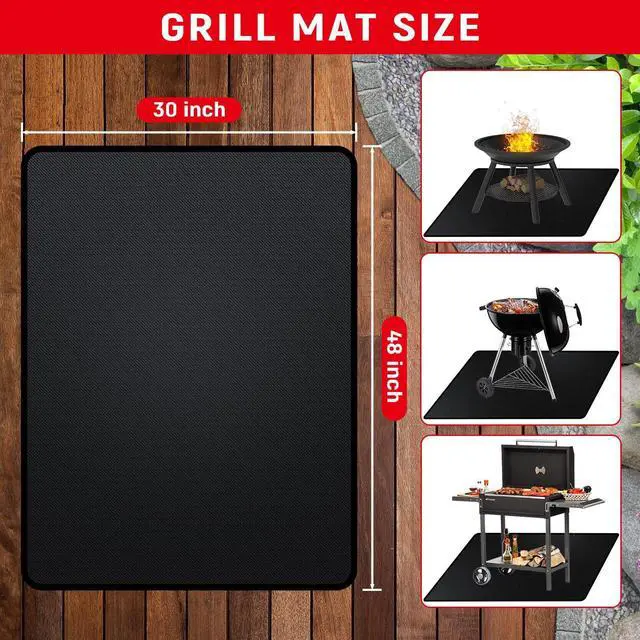 Alt view image 5 of 7 - 48 x 30 inch Under Grill Mats for Outdoor Grill, Double-Sided Fireproof, Oil and Waterproof Protective Mat for Grass and Deck, Outerdoor BBQ Fire Pit Fireplace Mat